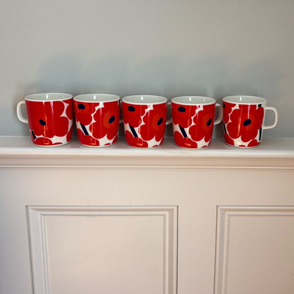 Marimekko Red and White Unikko Poppy Mugs